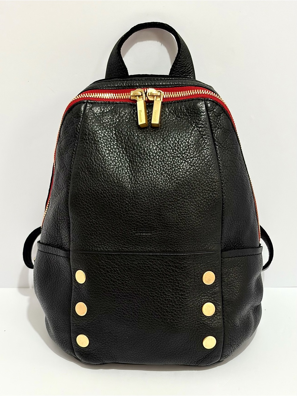 Hammitt Hunter Medium Leather Backpack In Black/Brushed Gold Hardware/Red Zip